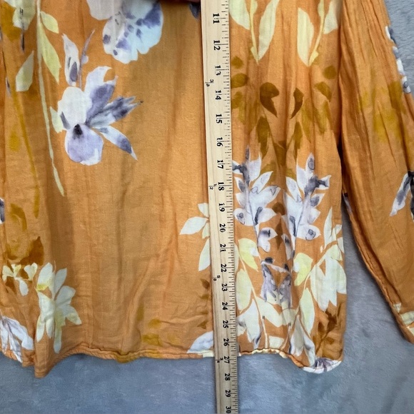 Soft Surroundings Pauleena Gauzy Orange Floral Asian Blouse Top Sz L Buttons - Picture 13 of 15